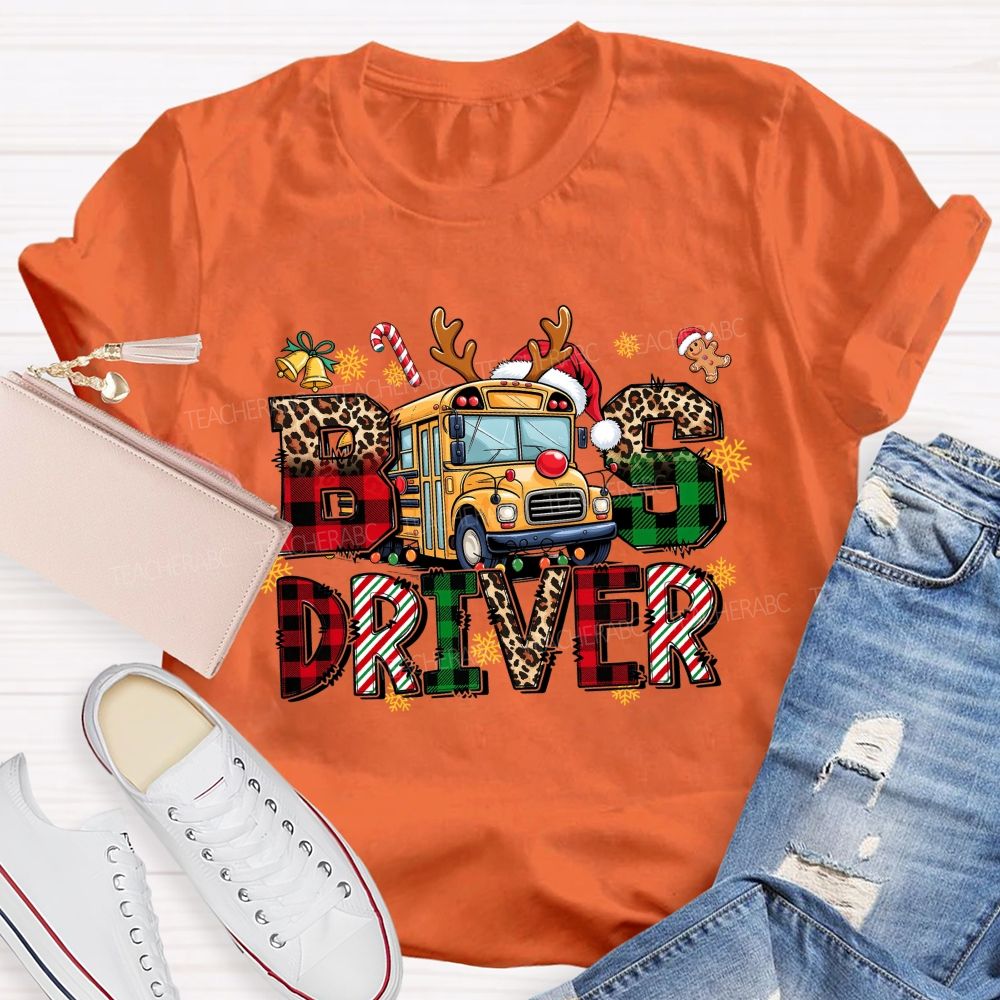 Christmas Reindeer School Bus Driver Teacher T-shirt