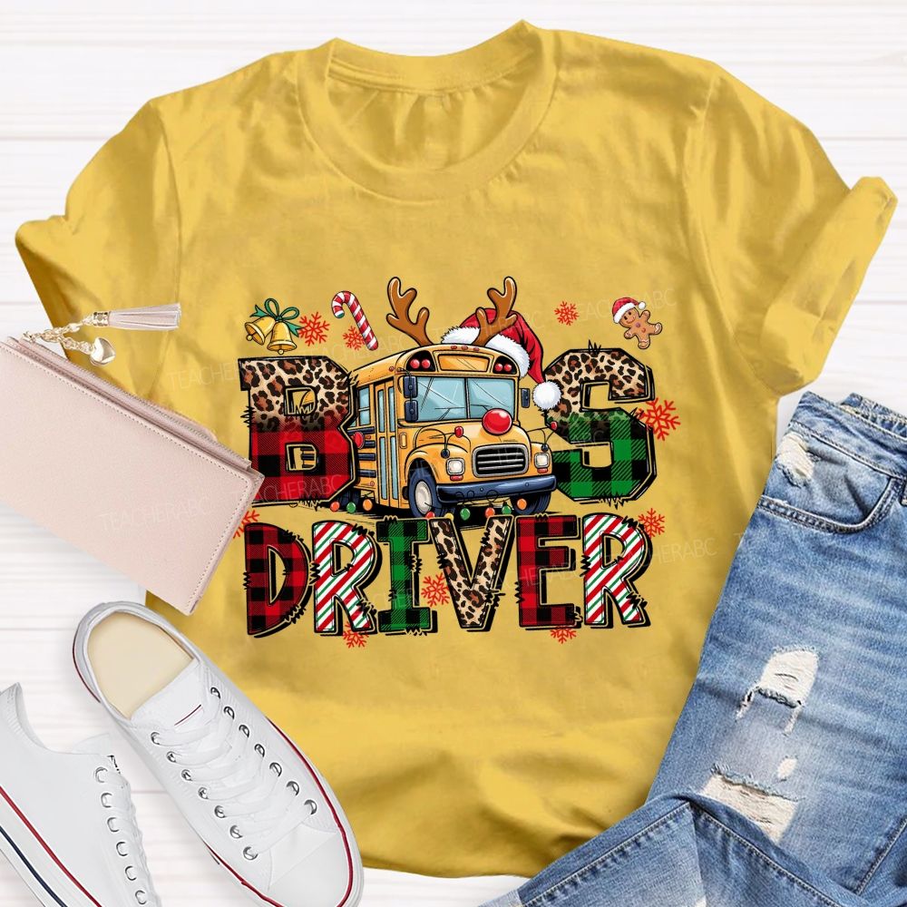 Christmas Reindeer School Bus Driver Teacher T-shirt