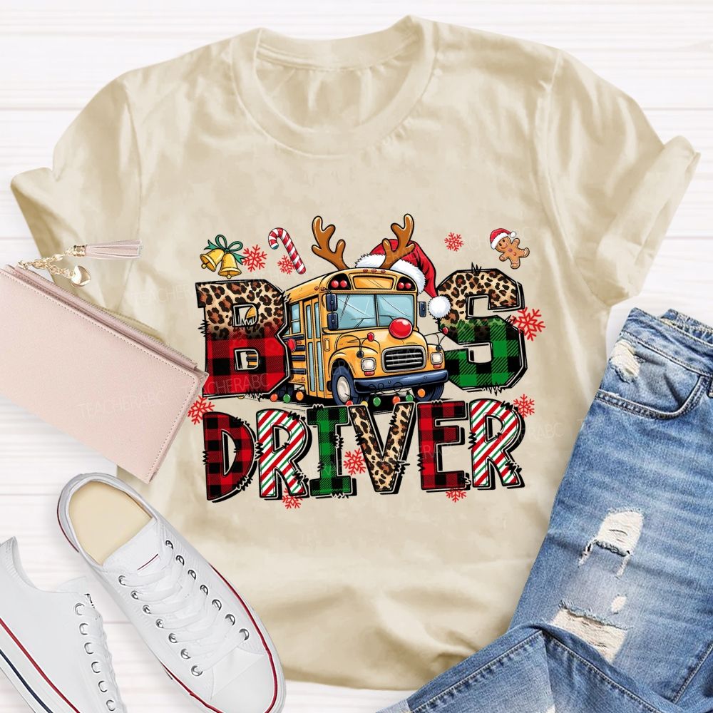 Christmas Reindeer School Bus Driver Teacher T-shirt