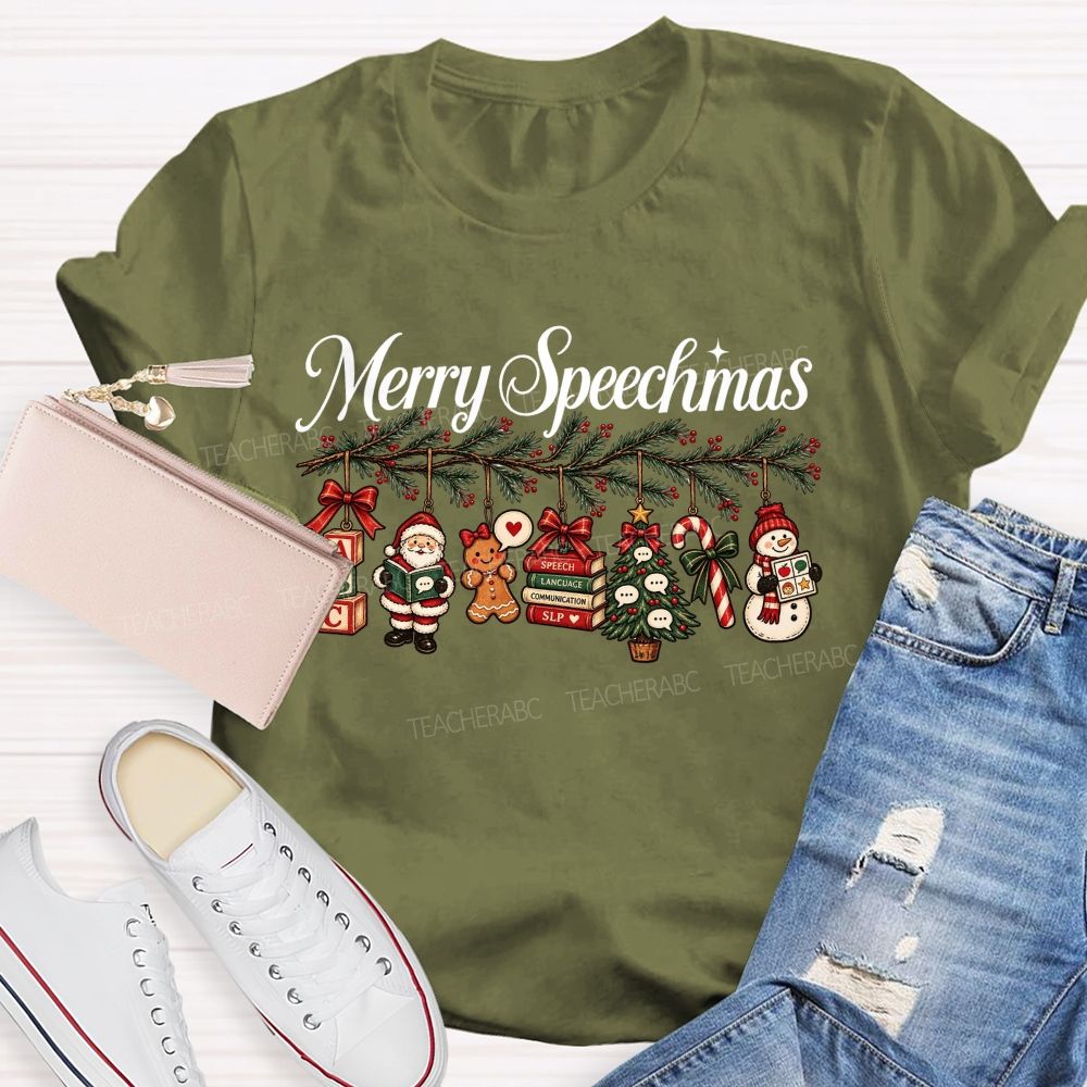 Merry Speechmas Speech Therapist Teacher T-shirt