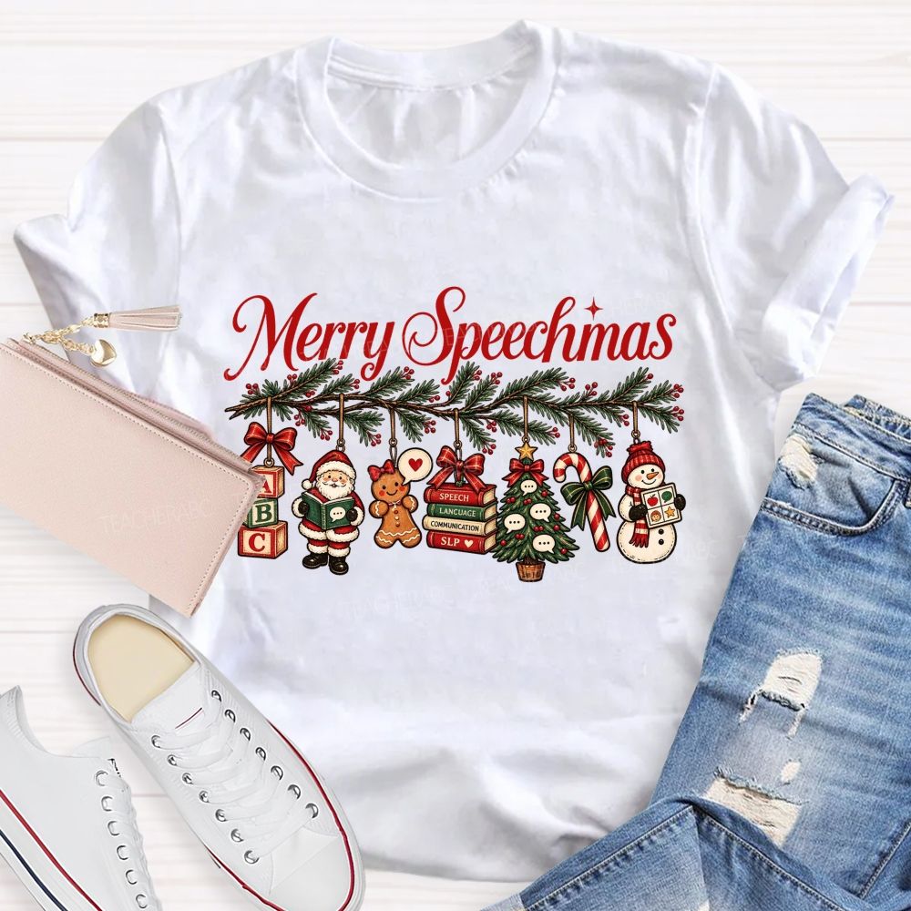 Merry Speechmas Speech Therapist Teacher T-shirt