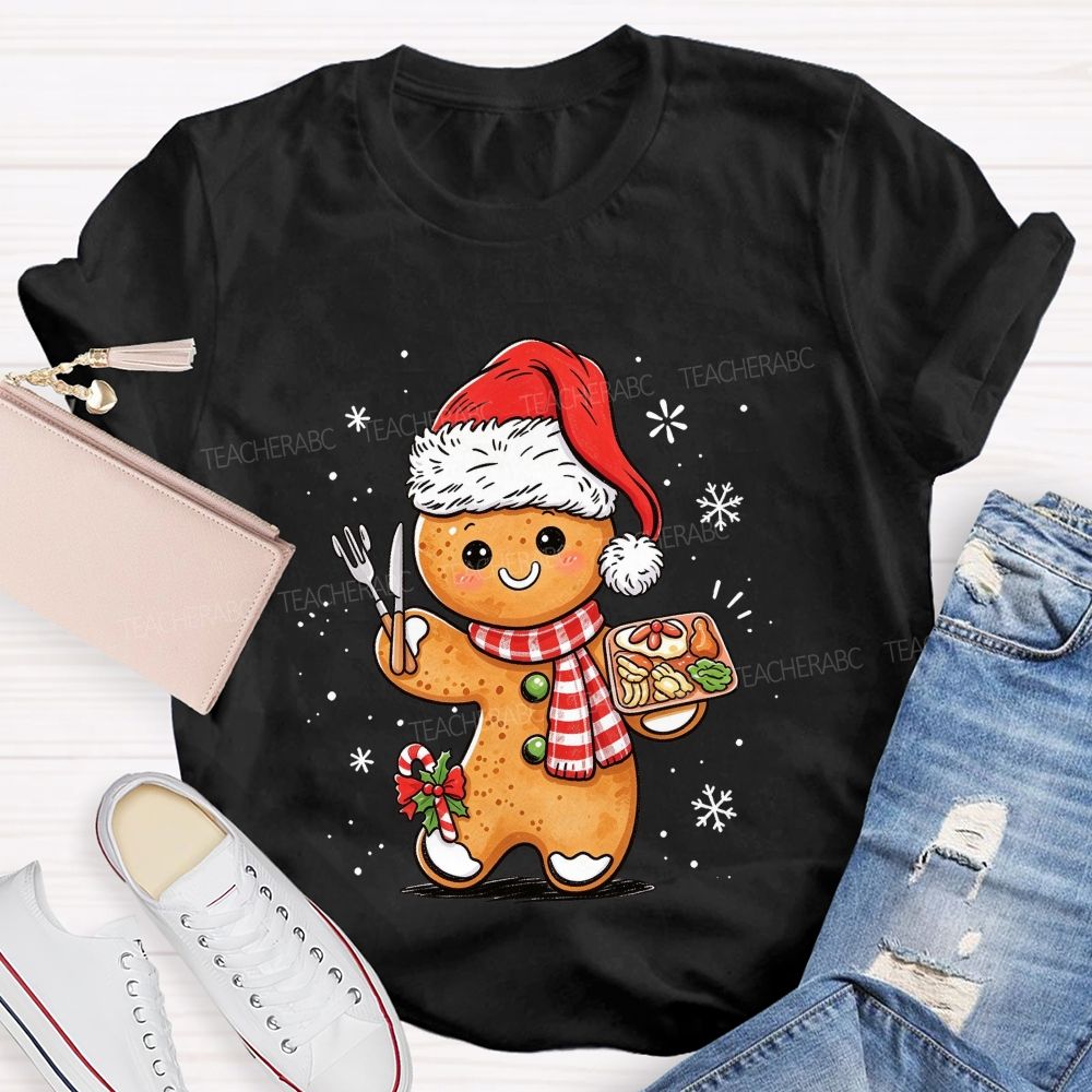 Lunch Lady Gingerbread Santa Hat Christmas Holiday T-shirt
