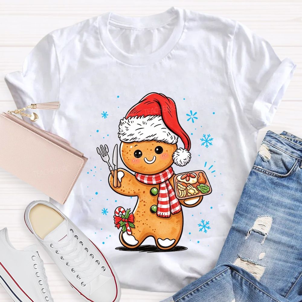 Lunch Lady Gingerbread Santa Hat Christmas Holiday T-shirt