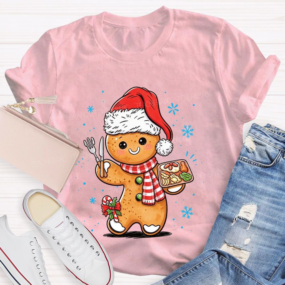 Lunch Lady Gingerbread Santa Hat Christmas Holiday T-shirt