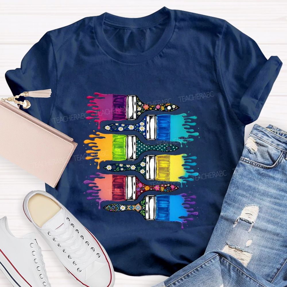 Floral Brush Art Teacher T-shirt