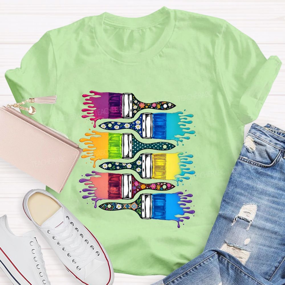 Floral Brush Art Teacher T-shirt