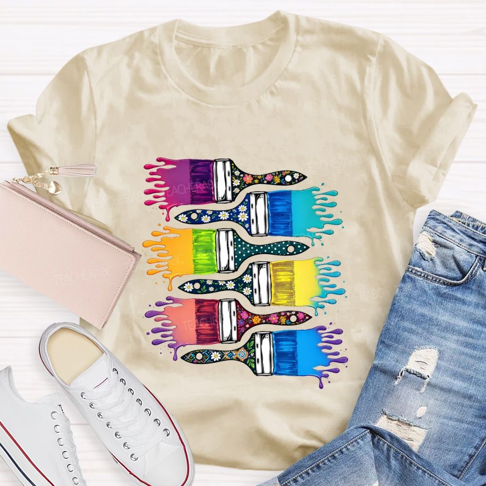 Floral Brush Art Teacher T-shirt