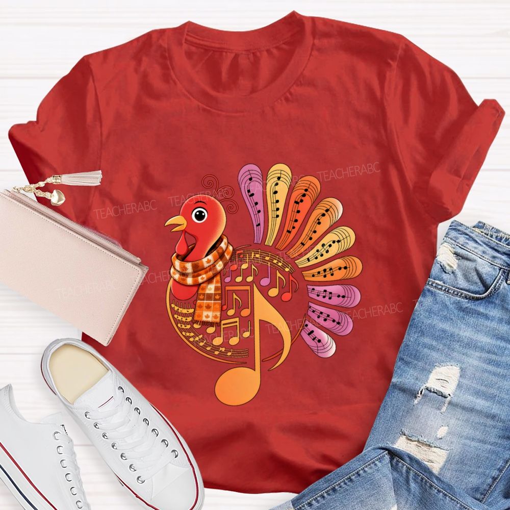 A Turkey Wearing A Scarf Music Teacher T-shirt