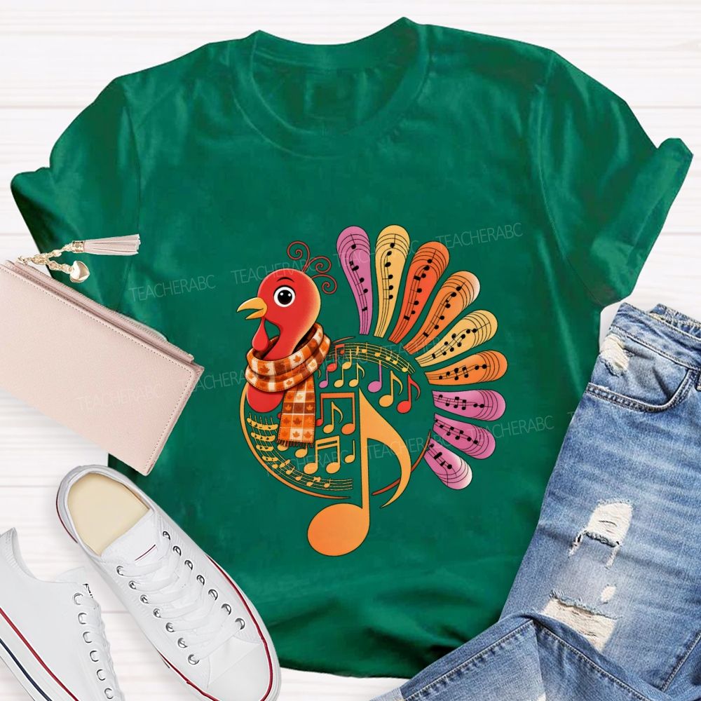A Turkey Wearing A Scarf Music Teacher T-shirt