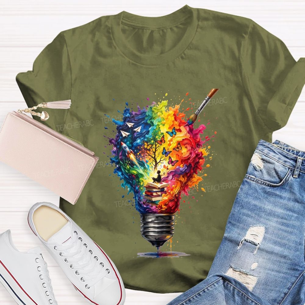 Open A Book Light Up Your Imagination Art Teacher T-shirt