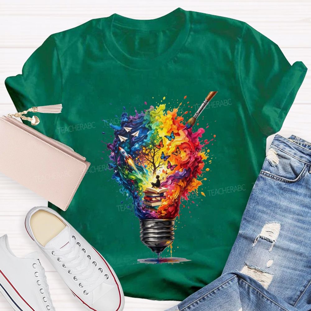 Open A Book Light Up Your Imagination Art Teacher T-shirt