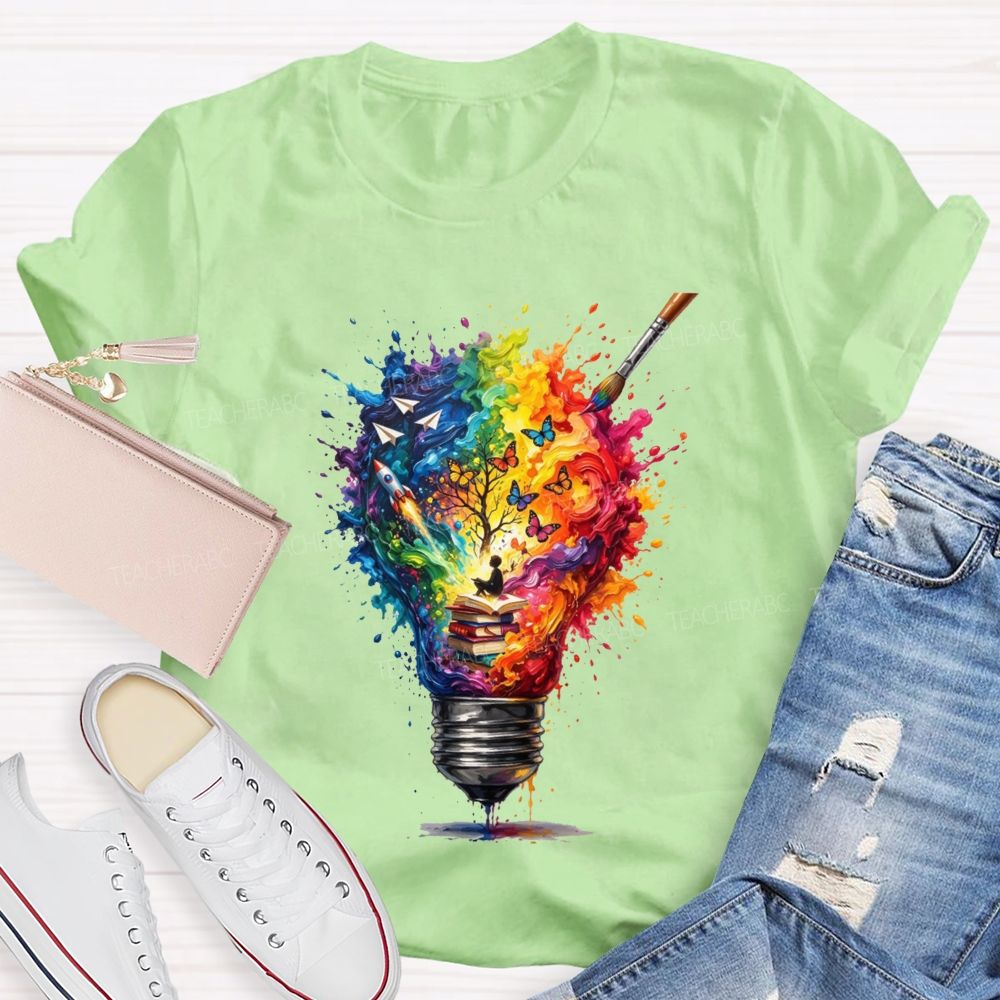 Open A Book Light Up Your Imagination Art Teacher T-shirt