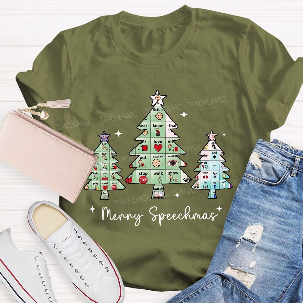 Merry Speechmas Communicating All Through The Holidays Teacher T-shirt