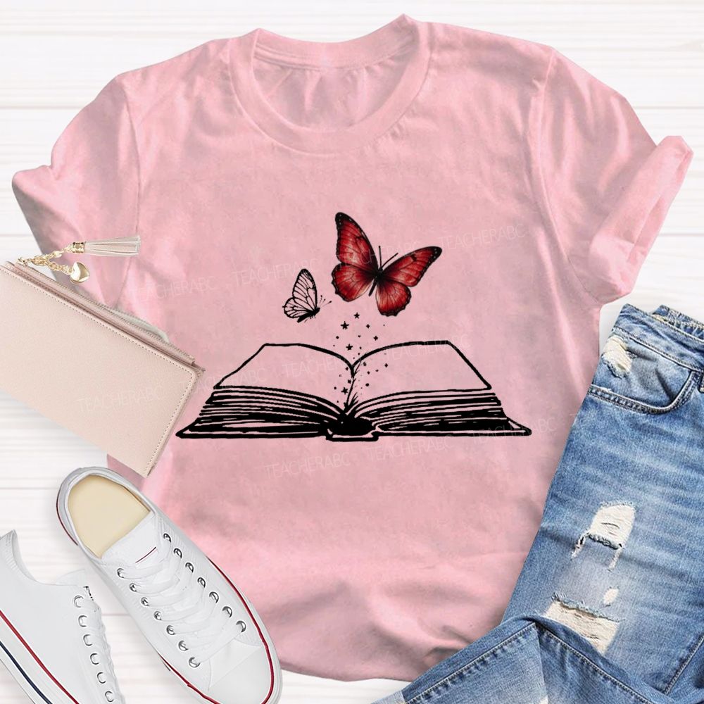 Reading Book Butterfly Teacher T-shirt