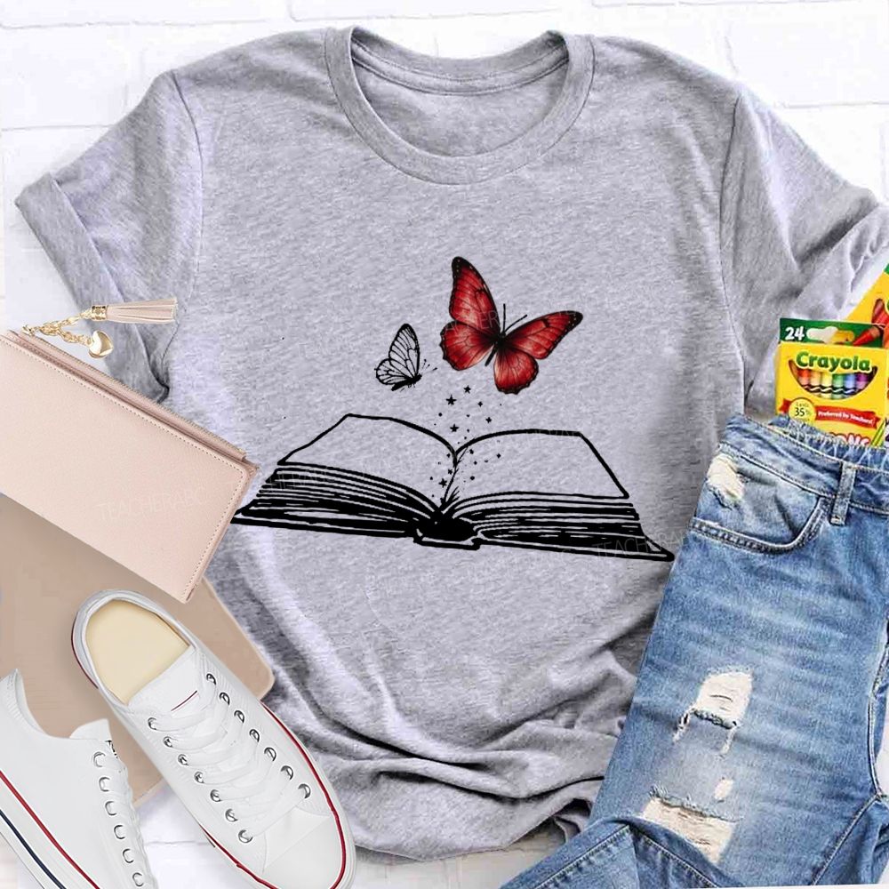 Reading Book Butterfly Teacher T-shirt
