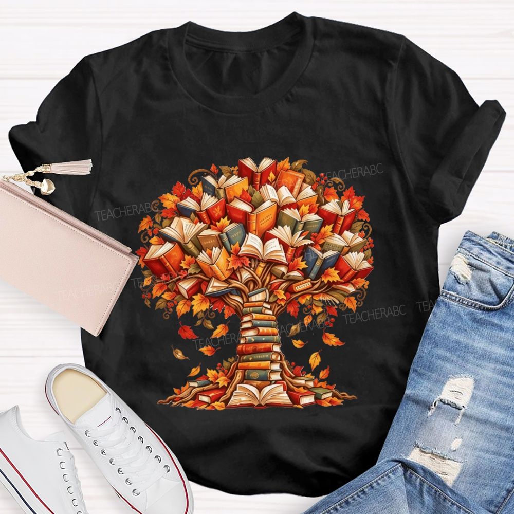 Book Tree Fall Literacy Teacher Autumn Teacher T-shirt