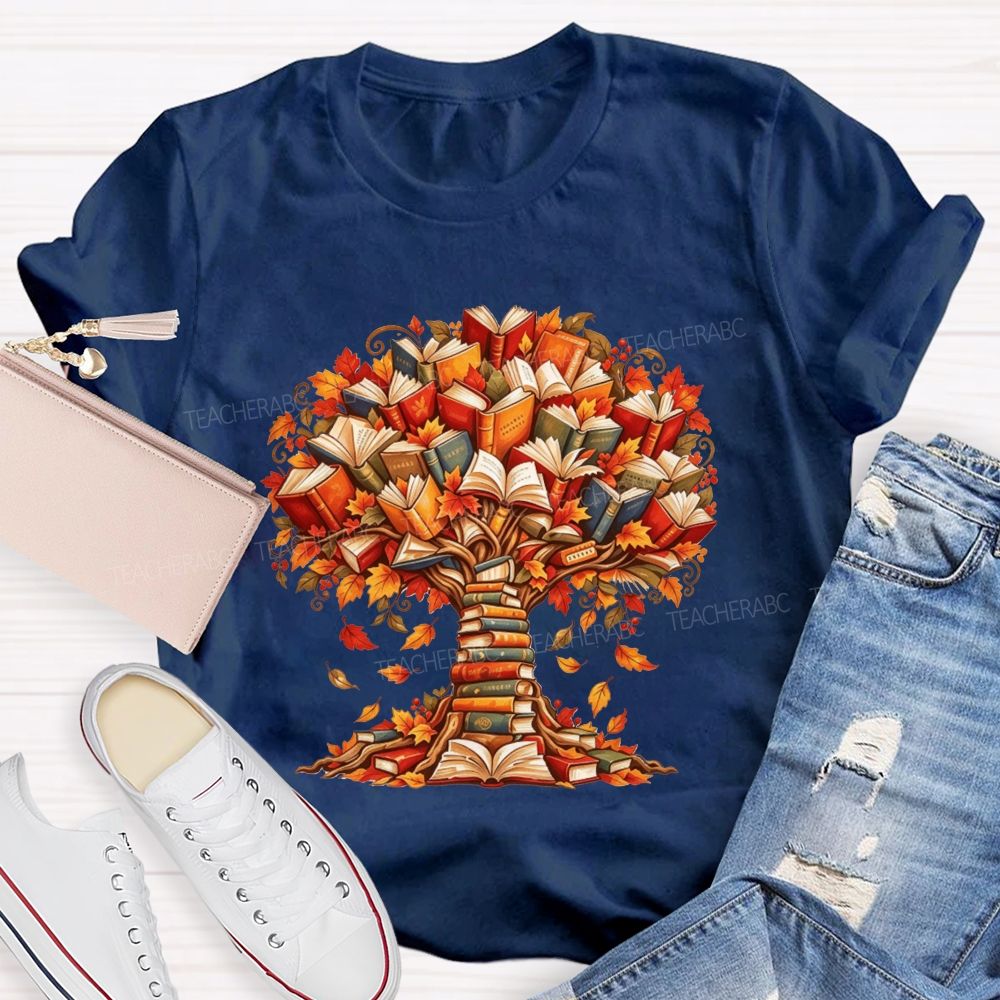 Book Tree Fall Literacy Teacher Autumn Teacher T-shirt