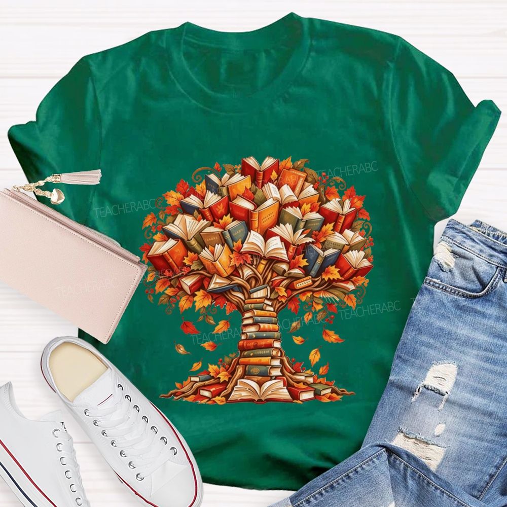 Book Tree Fall Literacy Teacher Autumn Teacher T-shirt