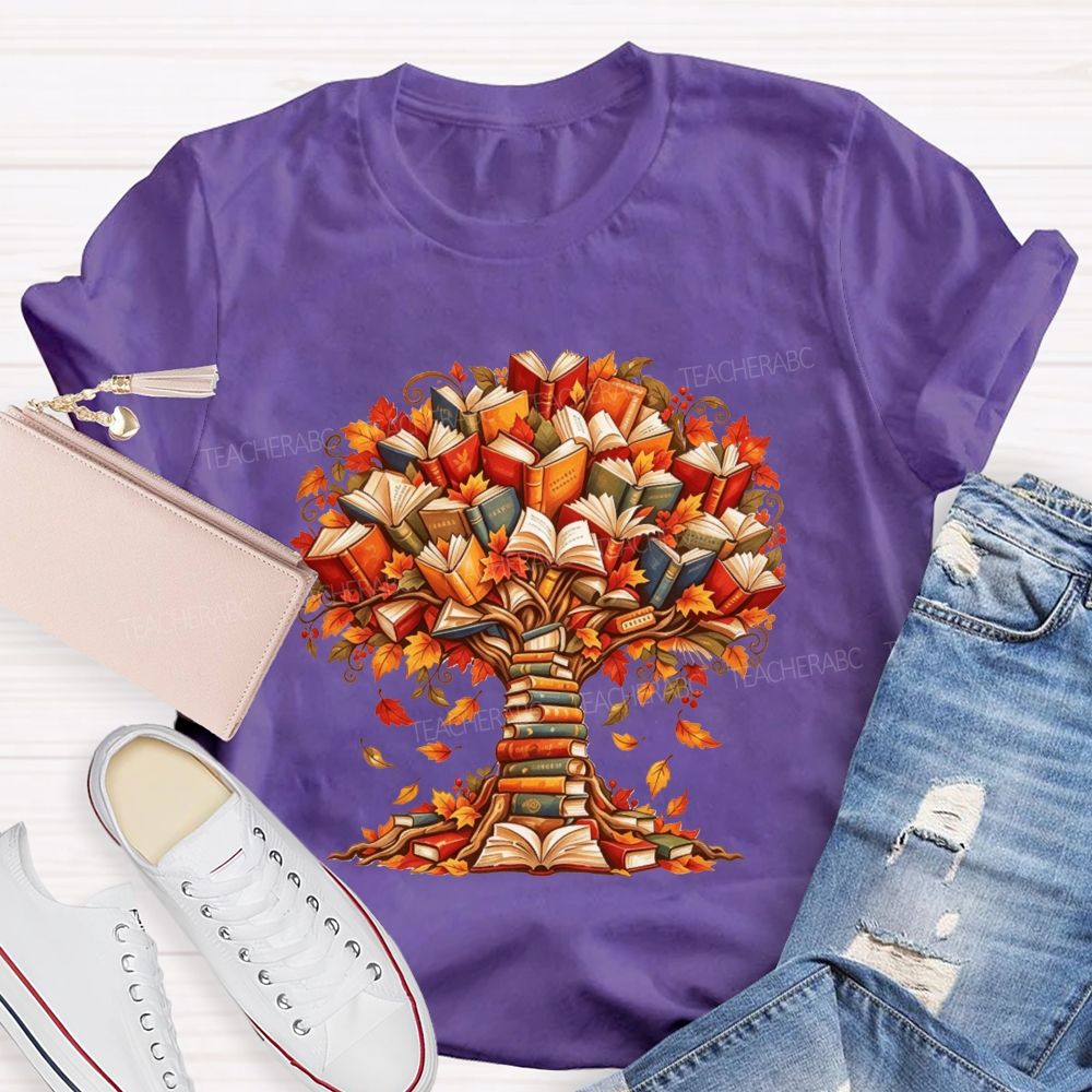 Book Tree Fall Literacy Teacher Autumn Teacher T-shirt