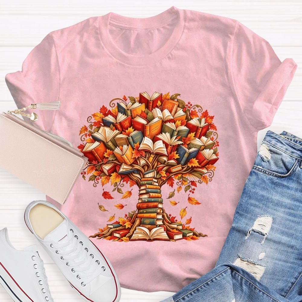 Book Tree Fall Literacy Teacher Autumn Teacher T-shirt