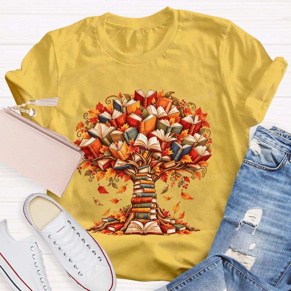 Book Tree Fall Literacy Teacher Autumn Teacher T-shirt