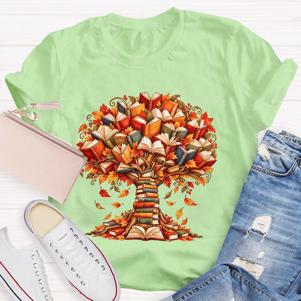 Book Tree Fall Literacy Teacher Autumn Teacher T-shirt