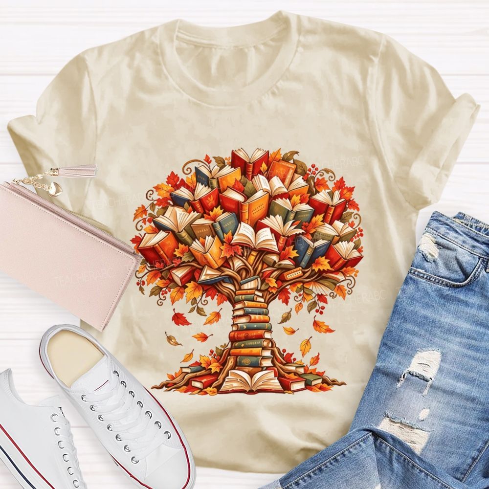 Book Tree Fall Literacy Teacher Autumn Teacher T-shirt