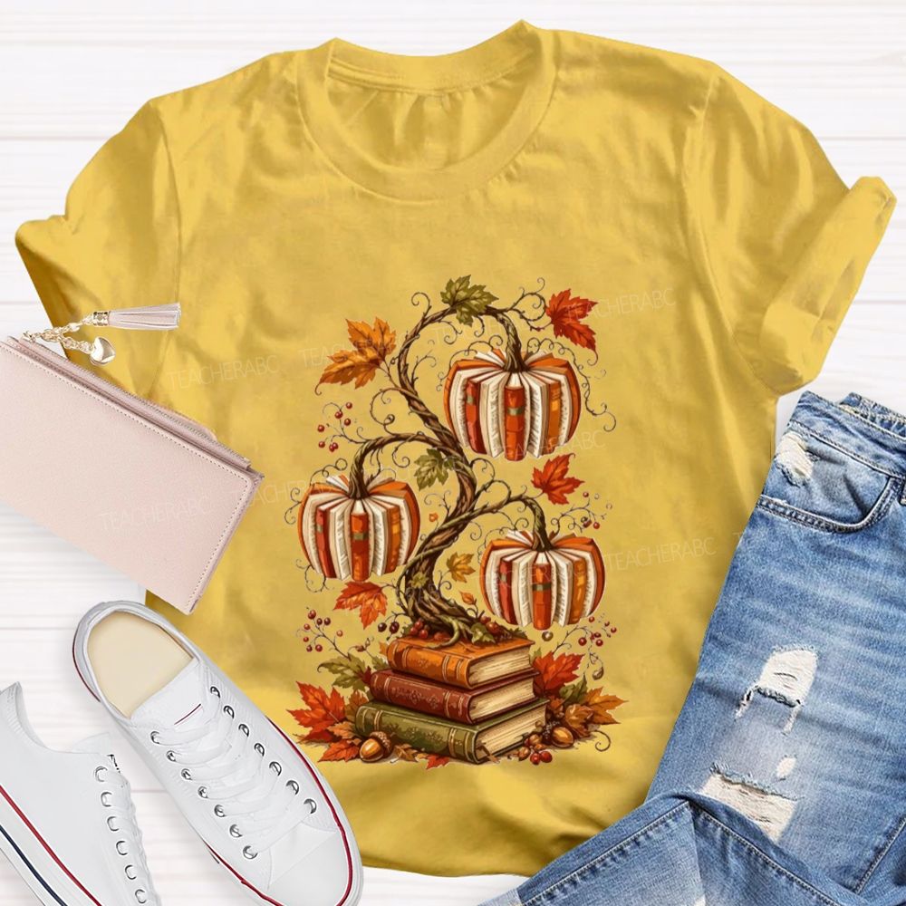 Fall Books And Book Pumpkins Literacy Grows In Fall Teacher T-shirt