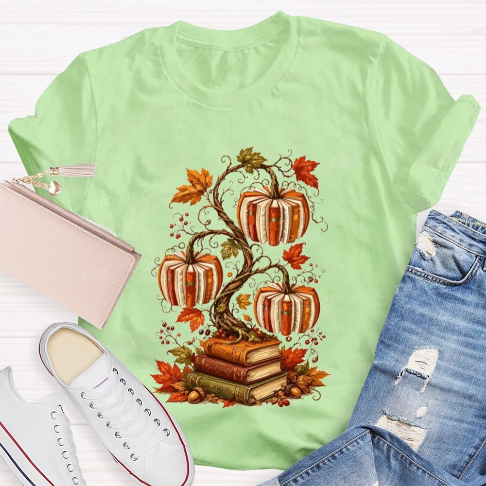 Fall Books And Book Pumpkins Literacy Grows In Fall Teacher T-shirt