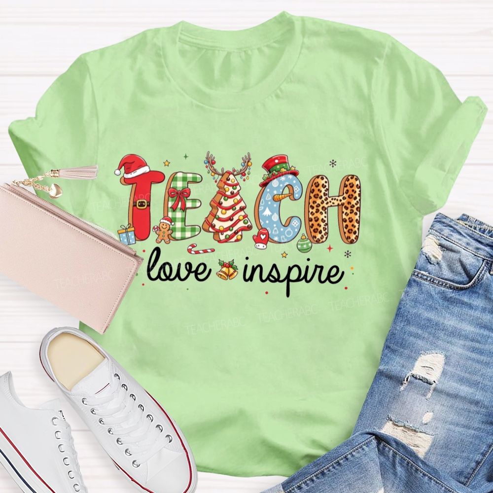 Teach Love Inspire Christmas Teacher T-shirt