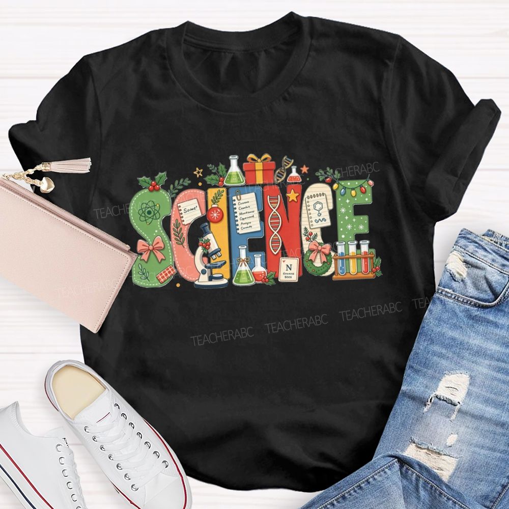 Christmas Science Teacher Festive Lab Elements Teacher T-shirt
