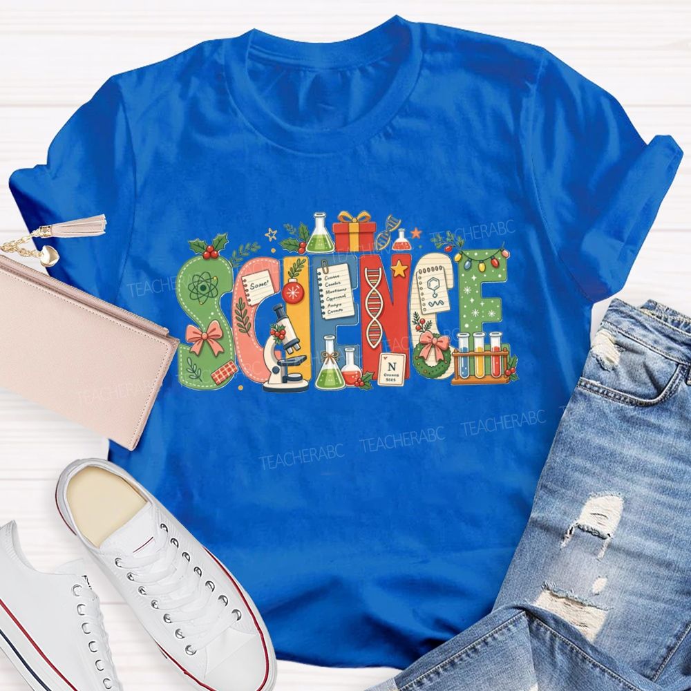 Christmas Science Teacher Festive Lab Elements Teacher T-shirt