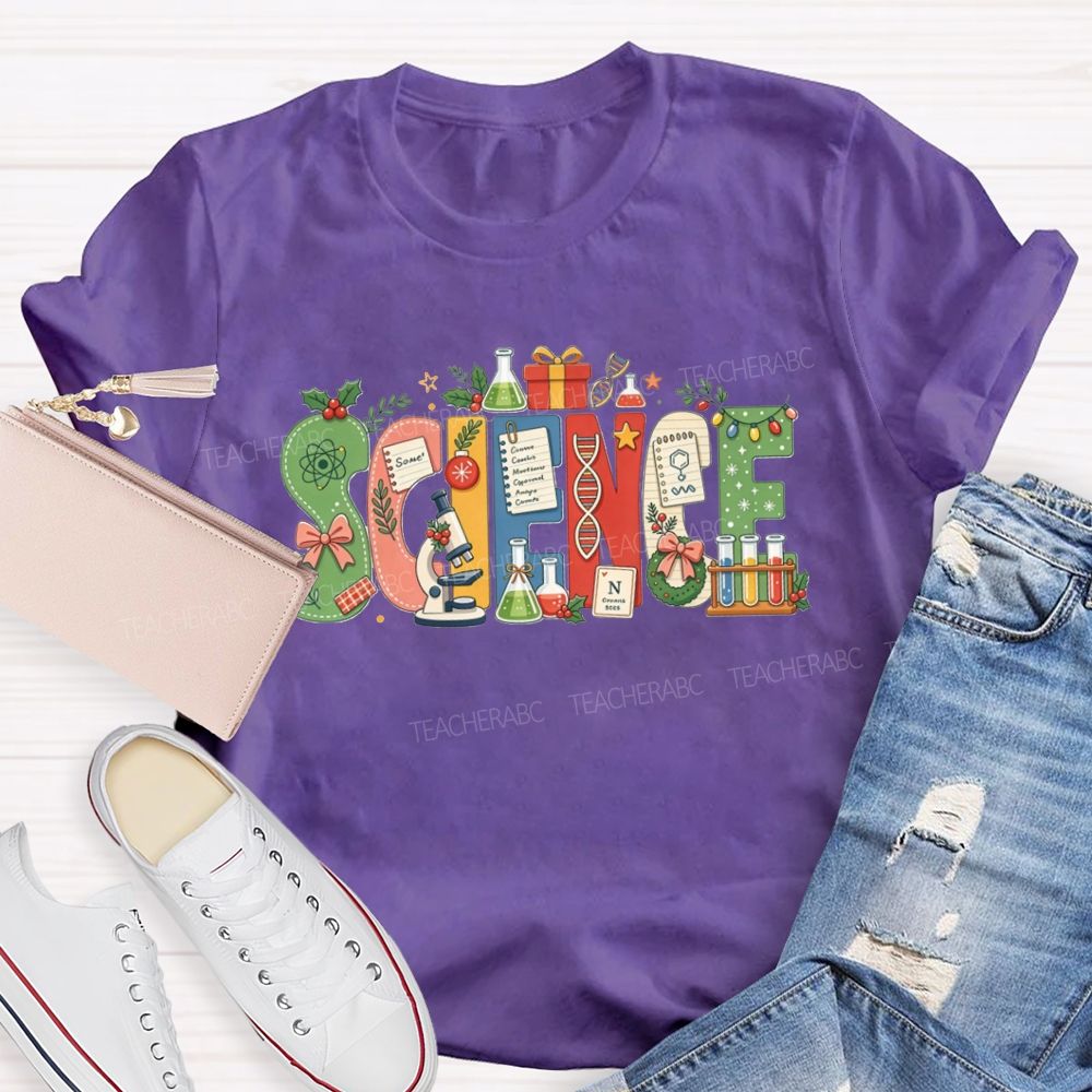 Christmas Science Teacher Festive Lab Elements Teacher T-shirt