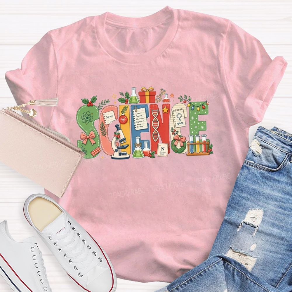 Christmas Science Teacher Festive Lab Elements Teacher T-shirt