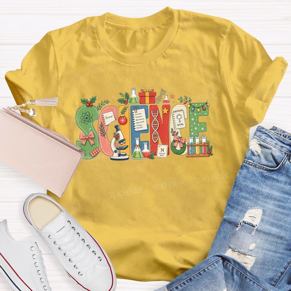 Christmas Science Teacher Festive Lab Elements Teacher T-shirt