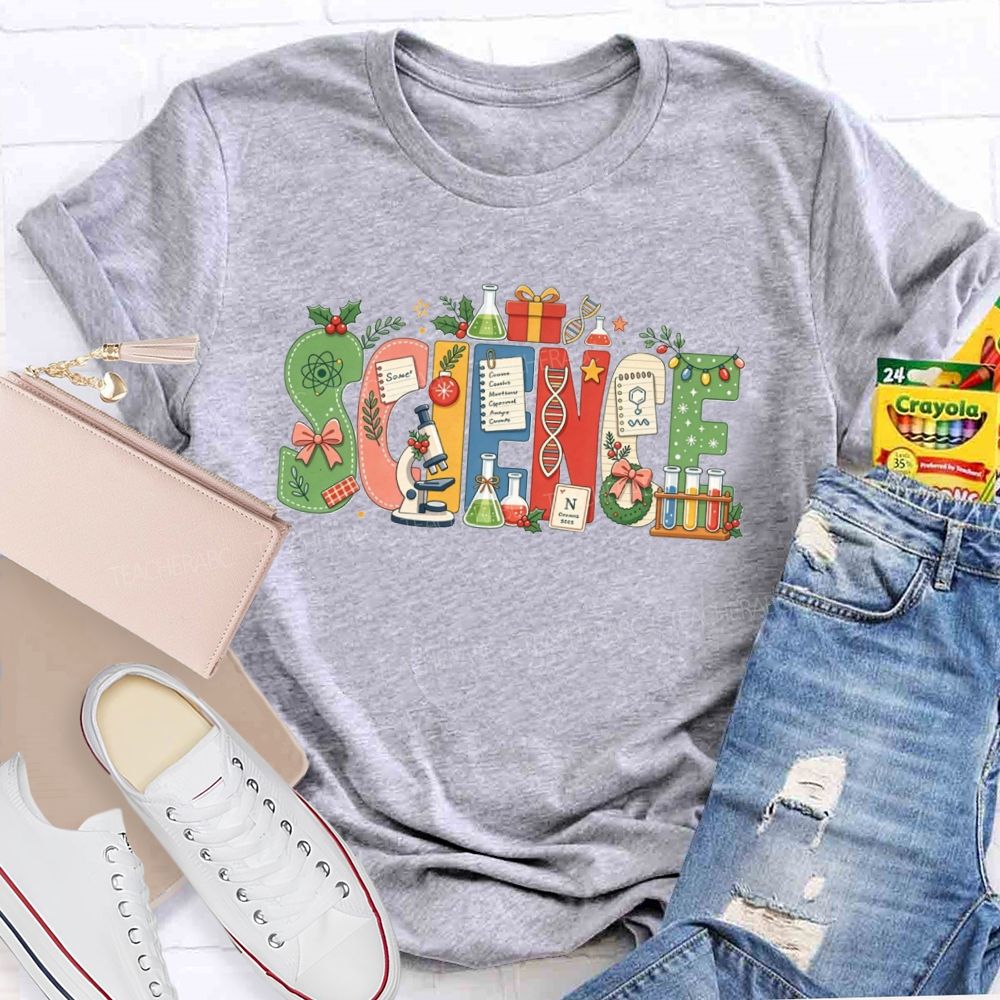 Christmas Science Teacher Festive Lab Elements Teacher T-shirt