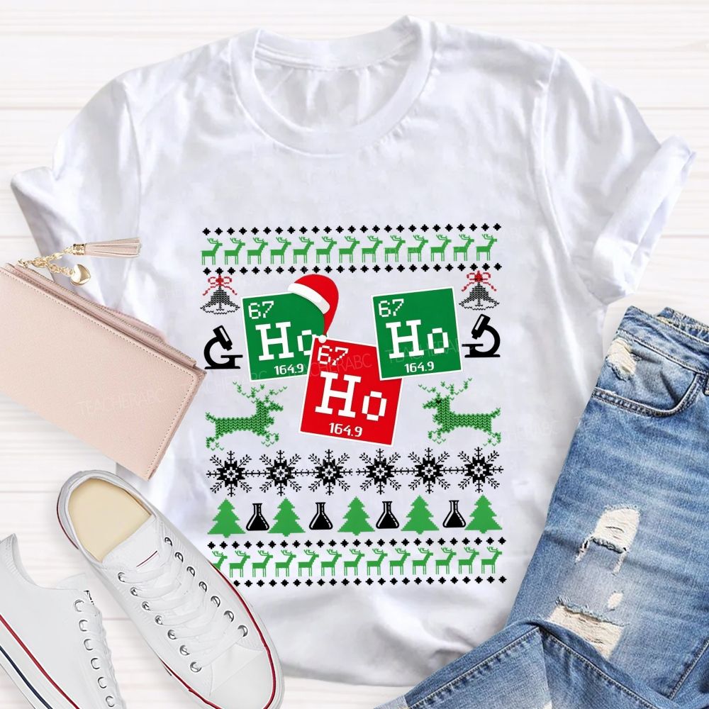 Ho Ho Ho Periodic Table Christmas Science Teacher T-shirt