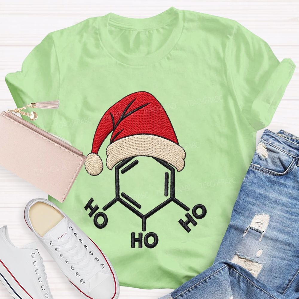 Ho Ho Ho Molecule Christmas Embroidered Look Science Teacher T-shirt