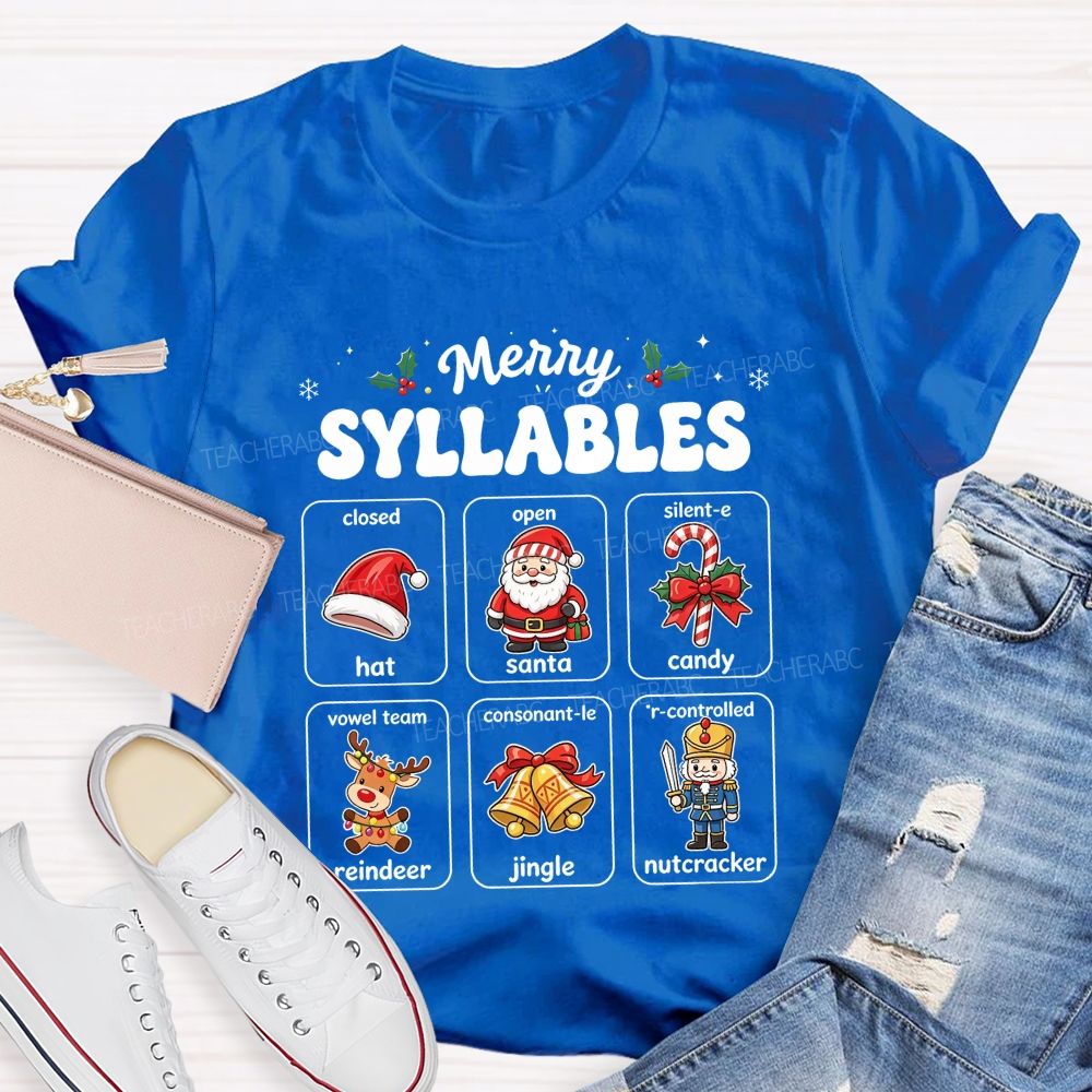 Merry Syllables Science Of Reading Christmas Teacher T-shirt