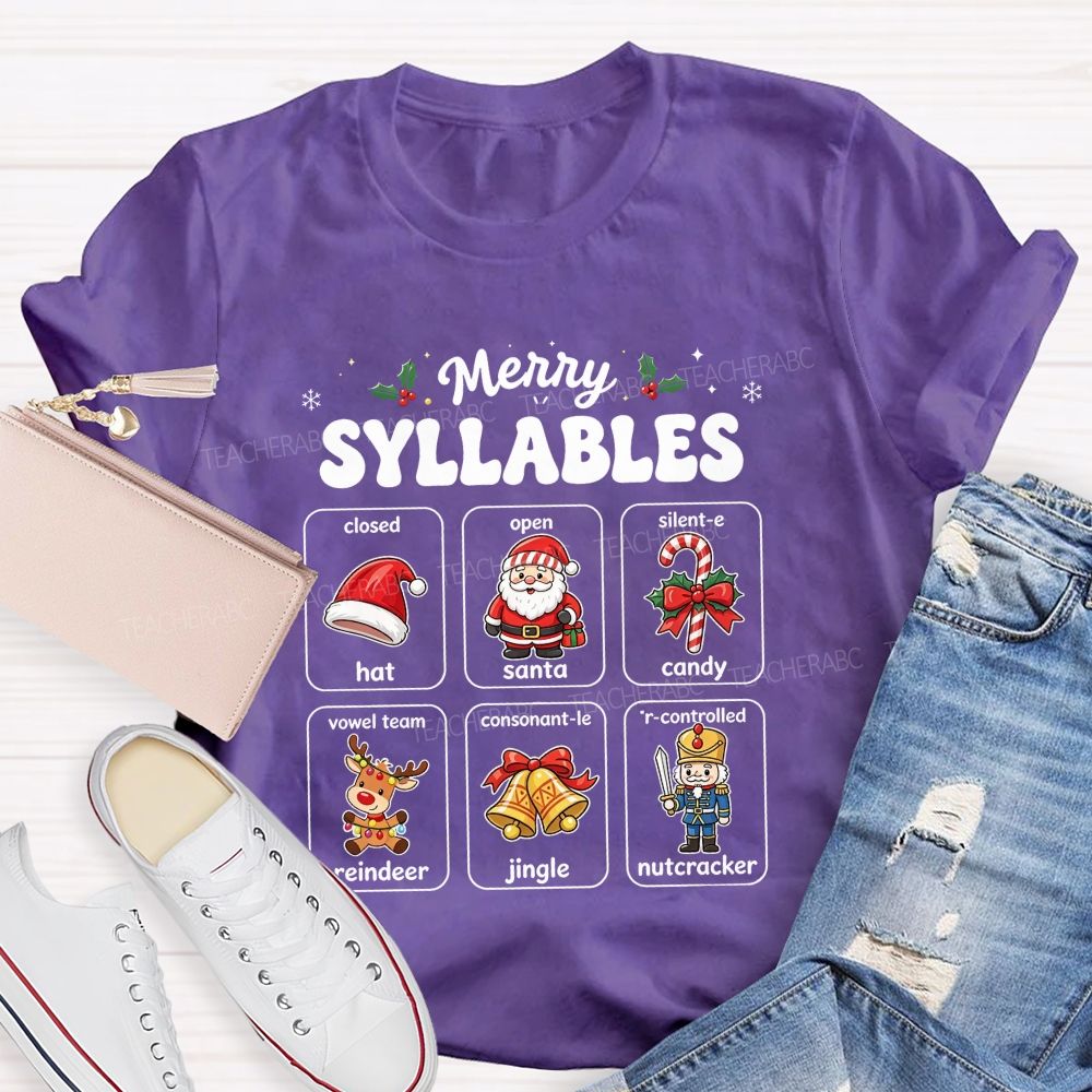 Merry Syllables Science Of Reading Christmas Teacher T-shirt