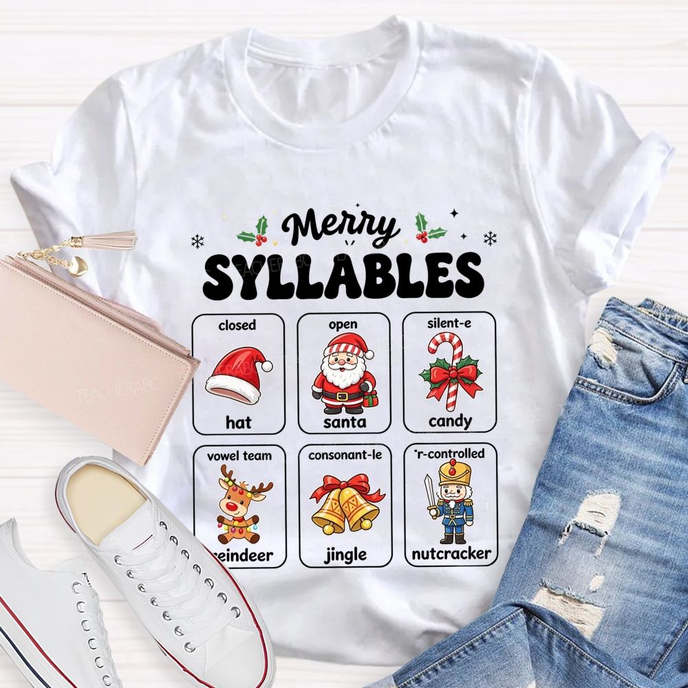 Merry Syllables Science Of Reading Christmas Teacher T-shirt