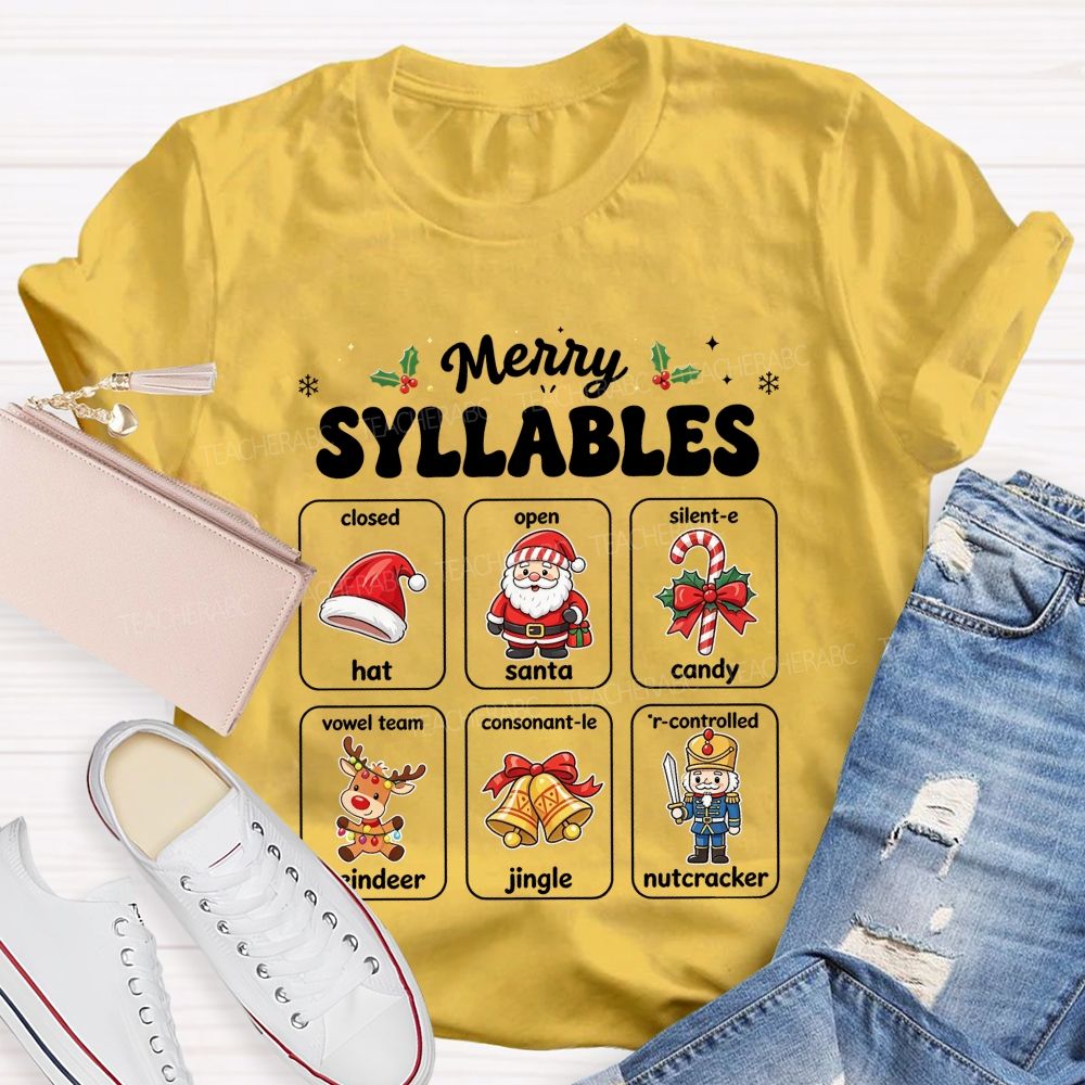 Merry Syllables Science Of Reading Christmas Teacher T-shirt