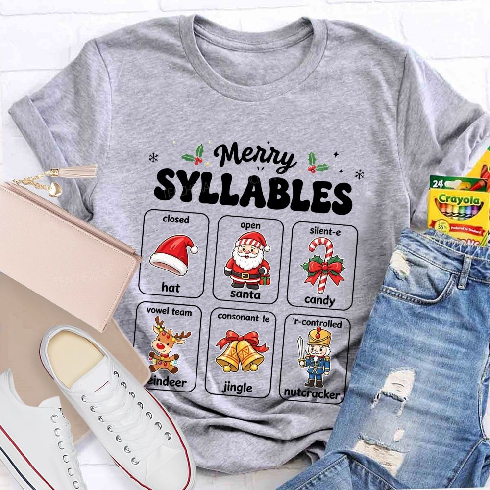 Merry Syllables Science Of Reading Christmas Teacher T-shirt
