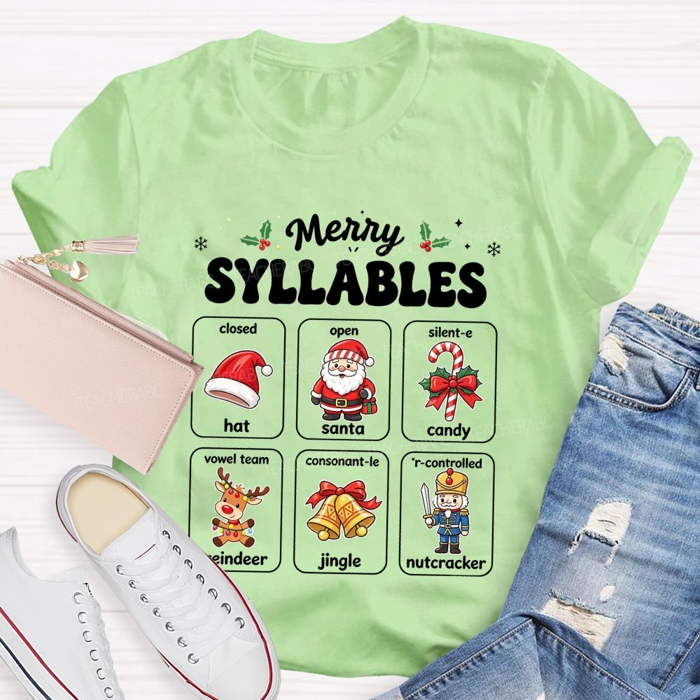 Merry Syllables Science Of Reading Christmas Teacher T-shirt