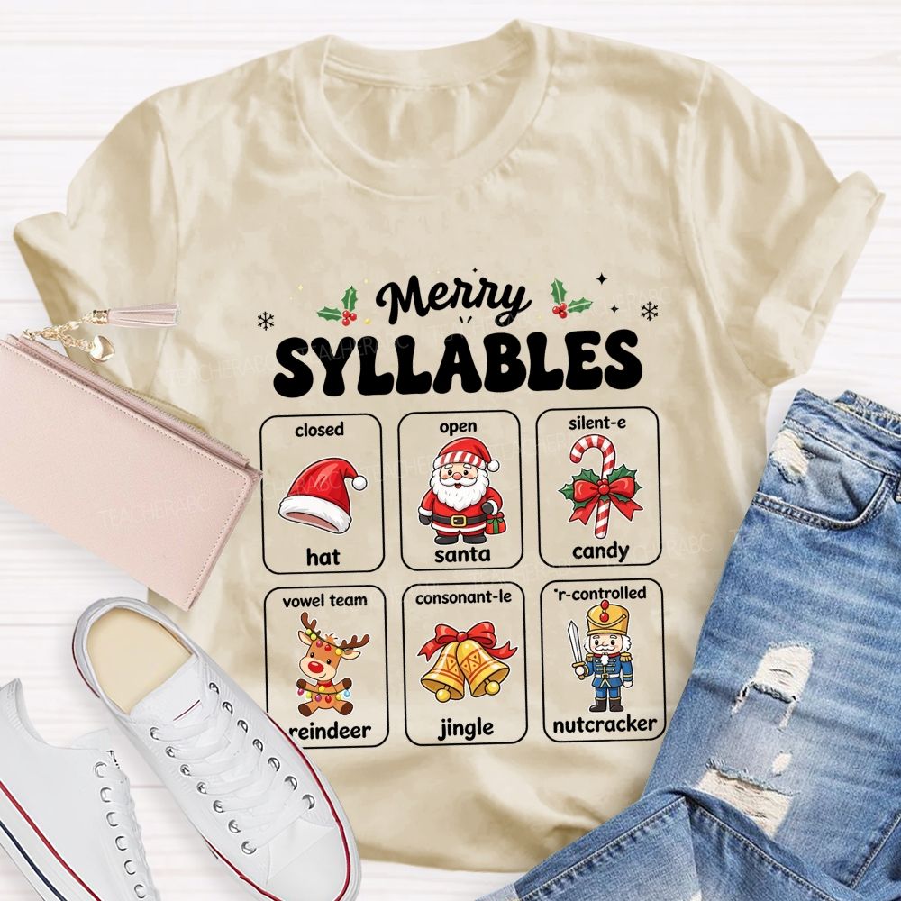Merry Syllables Science Of Reading Christmas Teacher T-shirt