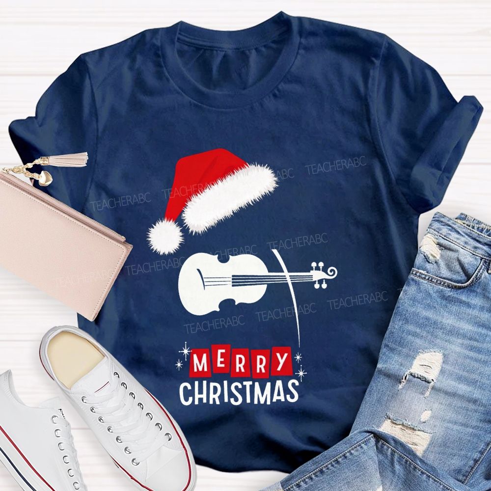 Violin Santa Hat Merry Christmas Music Teacher T-shirt