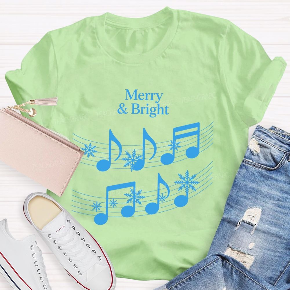 Merry And Bright Music Notes Christmas Teacher T-shirt