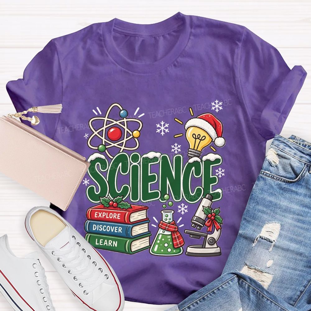 Science Explore Discover Learn Christmas Teacher T-shirt
