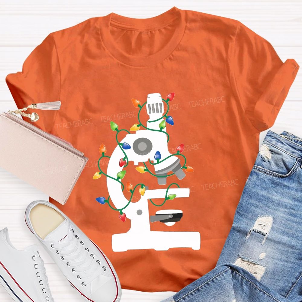 Microscope Christmas Lights Science Teacher T-shirt