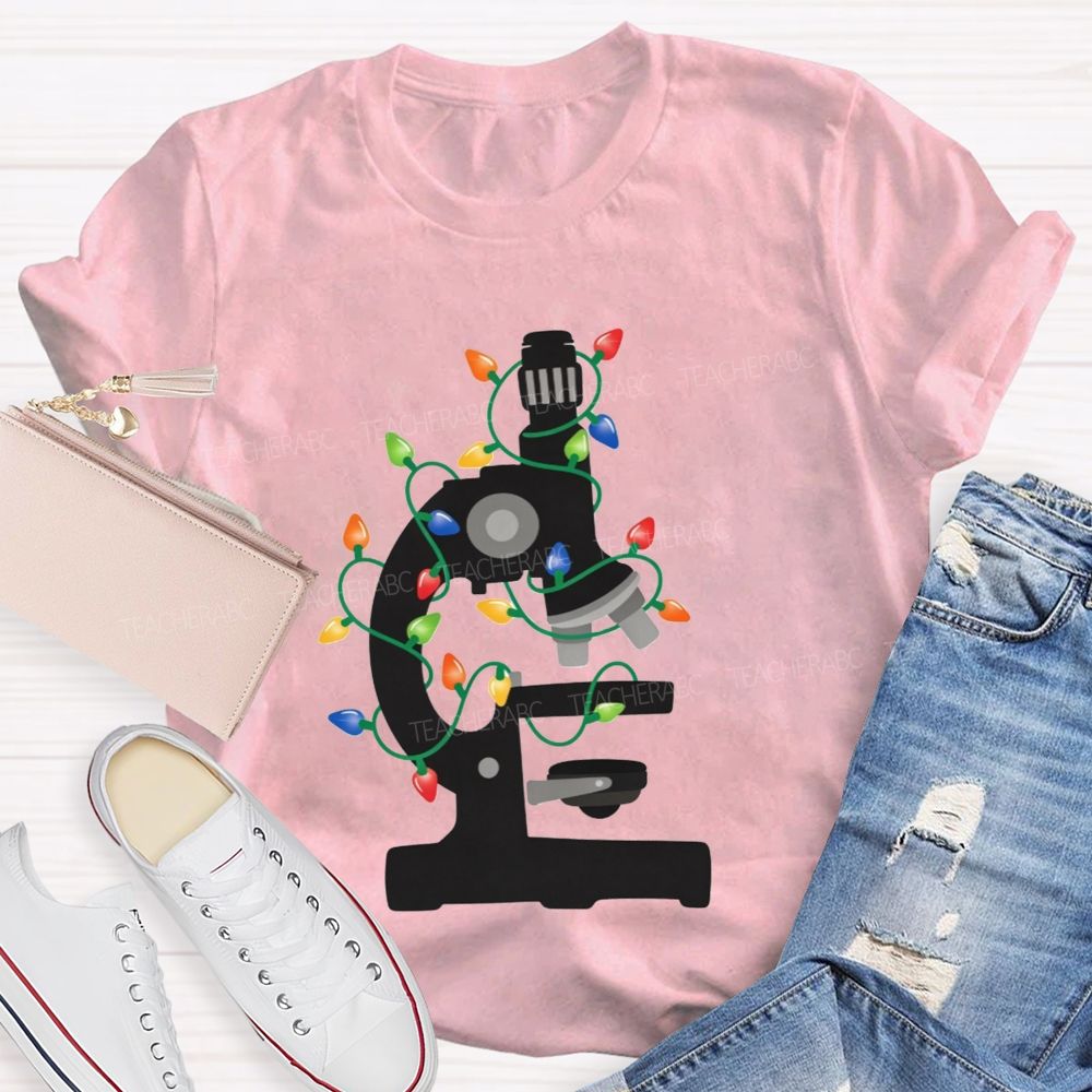 Microscope Christmas Lights Science Teacher T-shirt